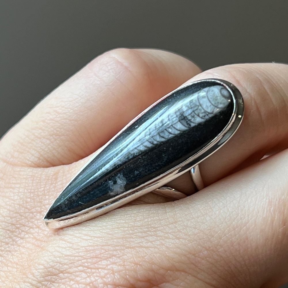 Sterling Silver Orthoceras Fossil Ring. Sz 7